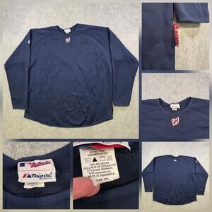 Washington Nationals Shirt Mens 2XL Navy MLB Baseball Majestic Therma Base